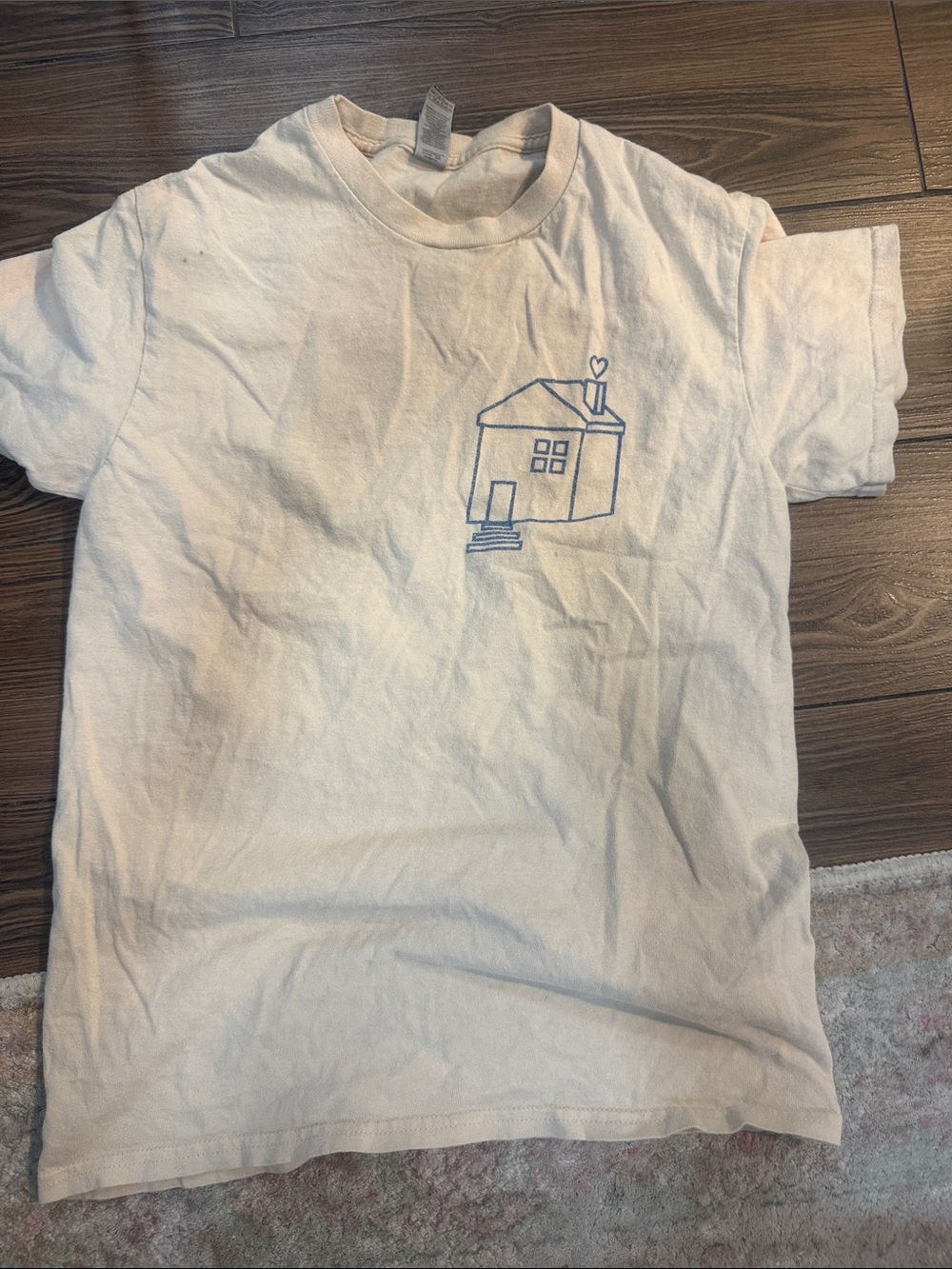 Kids Cream Short-Sleeve Tee with Blue House Sketch